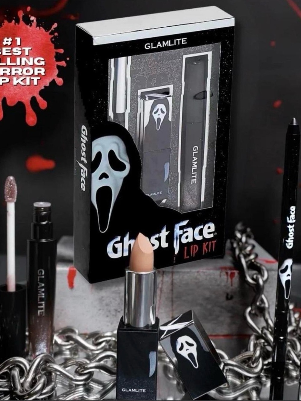 Glamlite Ghost Face Lip Kit – Nude Lipstick & Gloss